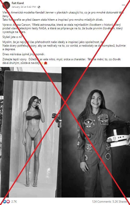 Snímek zavádějícího příspěvku pořízený 3. února 2022