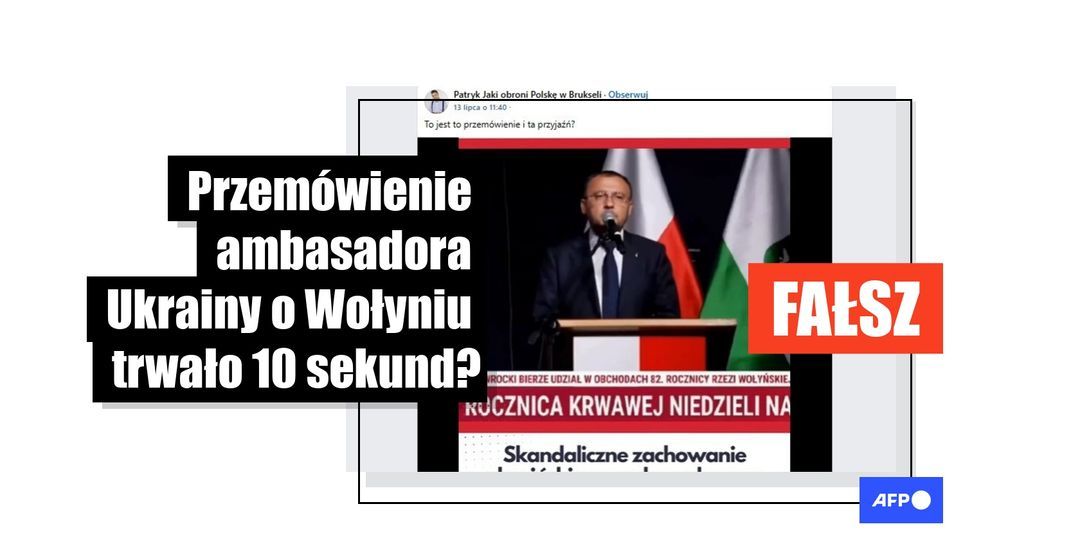 Twierdzenie, że ambasador Ukrainy o Wołyniu mówił tylko przez 10 sekund podczas uroczystości w Chełmie, jest fałszywe - Featured image