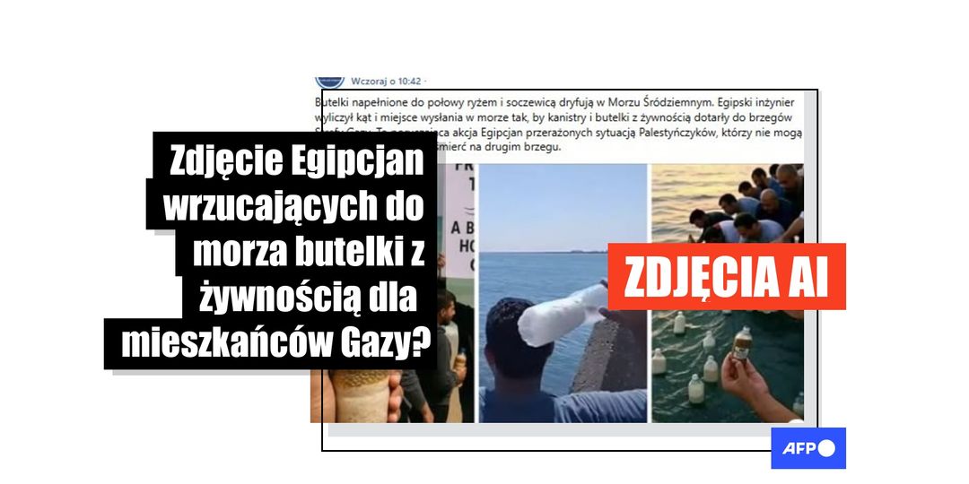 Uwaga, te obrazy ludzi wrzucających butelki z żywnością dla mieszkańców Gazy zostały wygenerowane przez sztuczną inteligencję - Featured image